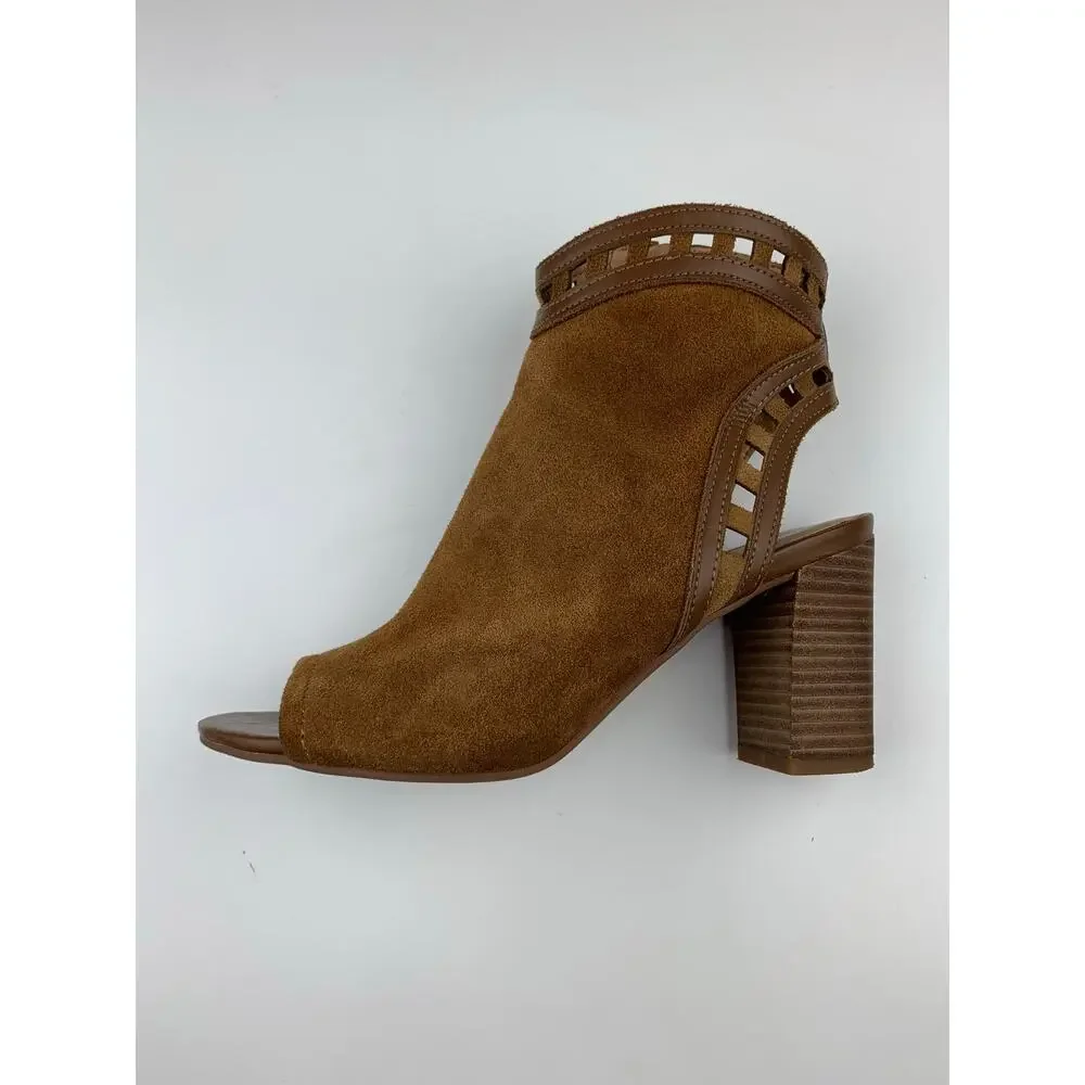 Franco Sarto Greenwich Peep Toe Cutout Booties Brown Ankle Boots Women's 6.5